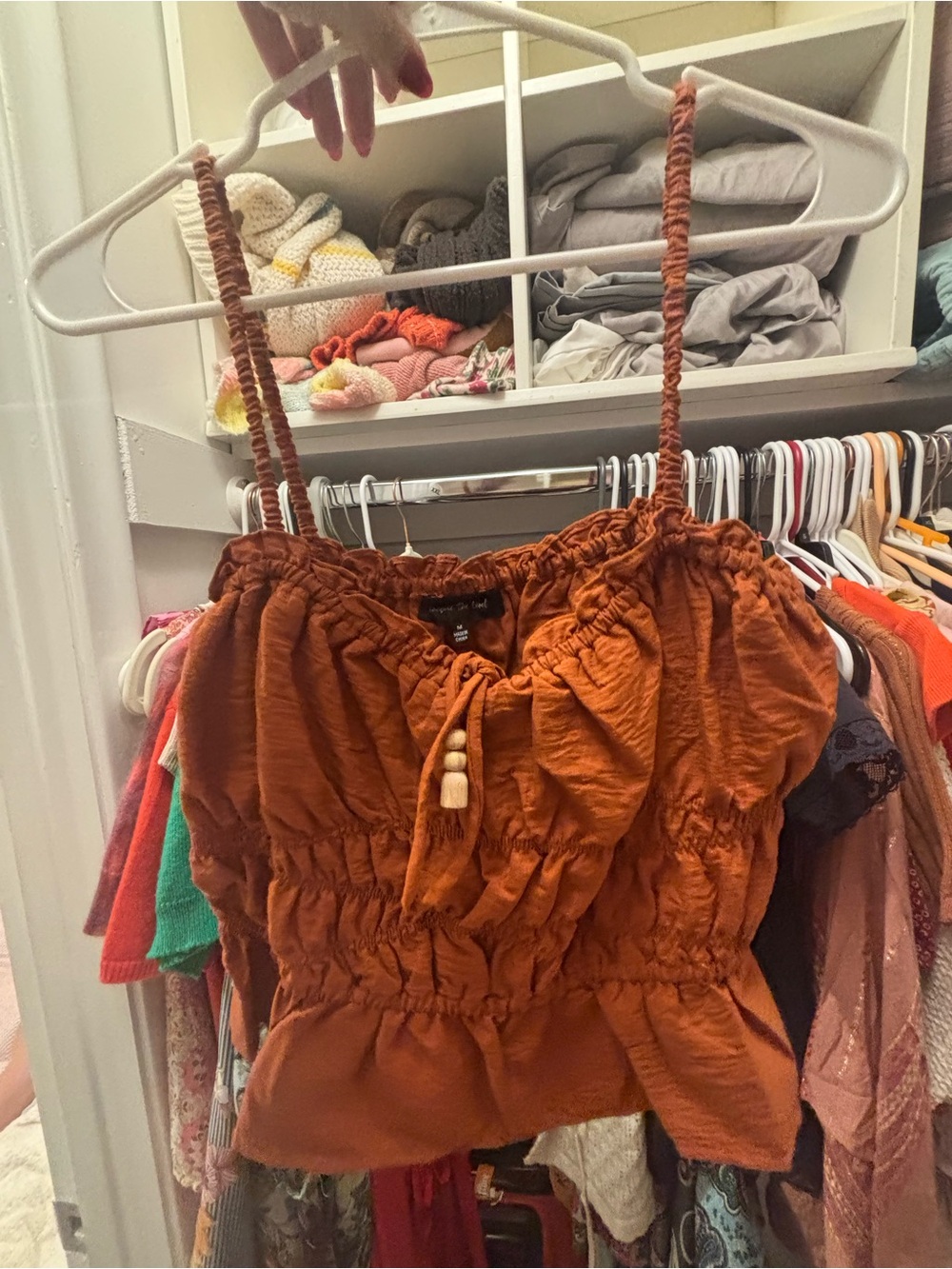 Rust Orange Smocked Braided-Strap Cami